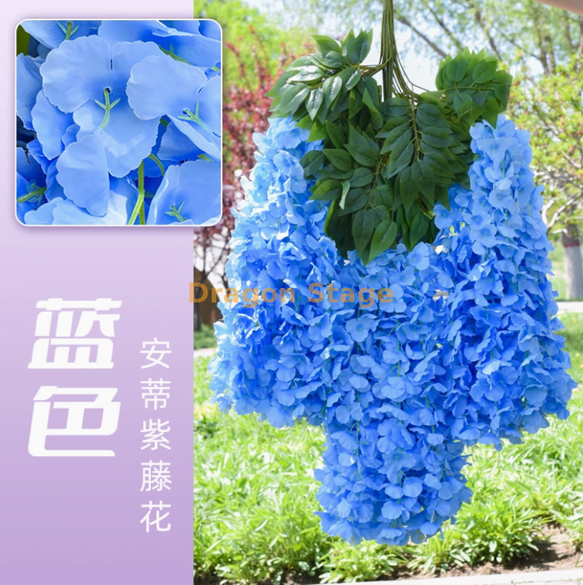 Wisteria simulada tofu pudim cordão violeta violeta teto false flor rattan interior decoração de casamento antie wisteria [ultra denso] azul (6 galhos)