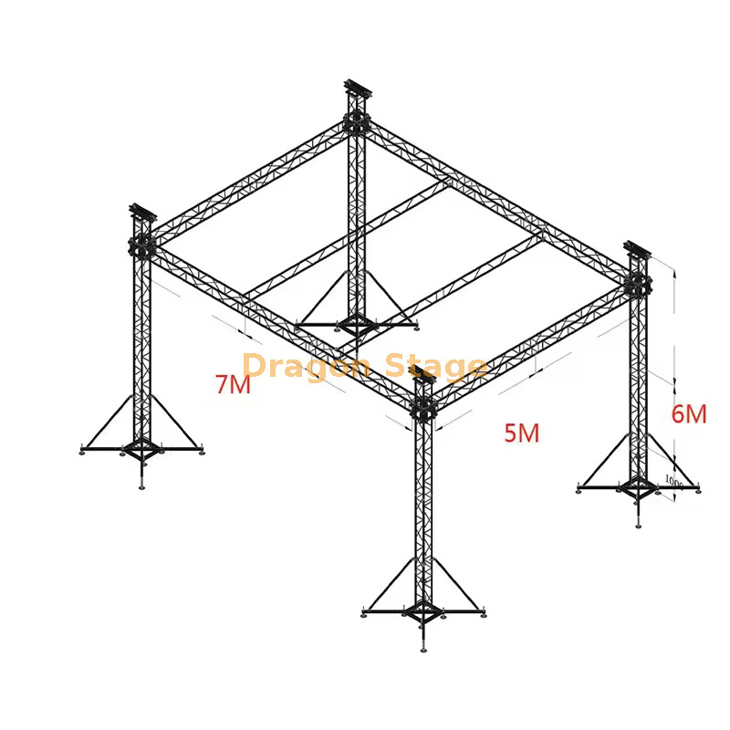 Sistema compacto de treliça de telhado plano 7x5x6m (treliça de suporte de solo com espiga de alumínio)