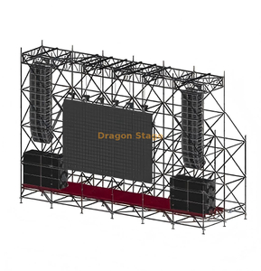 Tela LED Ringlock 12x4x8m e estrutura suspensa de line array com 6 treliças de seção superior