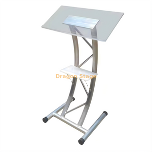 Pódio acrílico transparente moderno com estrutura de treliça de alumínio prateado